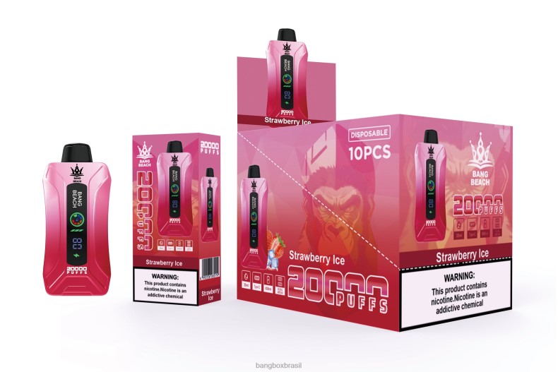 Bang Box Brasil - Bang Beach Vape de tela inteligente de 20.000 sopros gelo de morango 4HB2R6